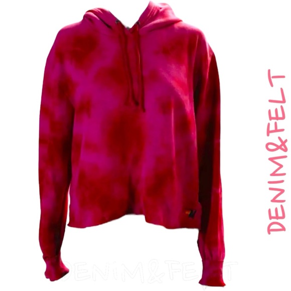 AVIATOR NATION Women’s Pink Hand Tie Dyed Cropped Hoodie/Sweatshirt/Pullover 🩷 - Picture 3 of 13